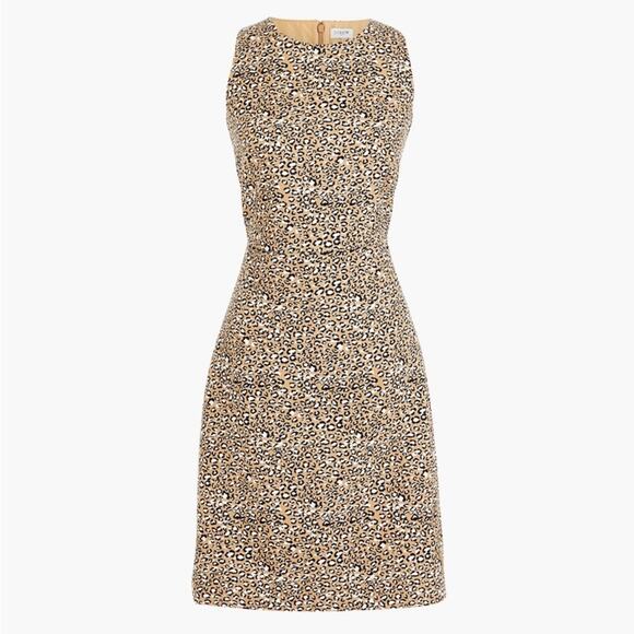 J. Crew Tan Micro Leopard Cheetah Sleeveless Sheath Dress 8 L6933 Cotton - Picture 1 of 11